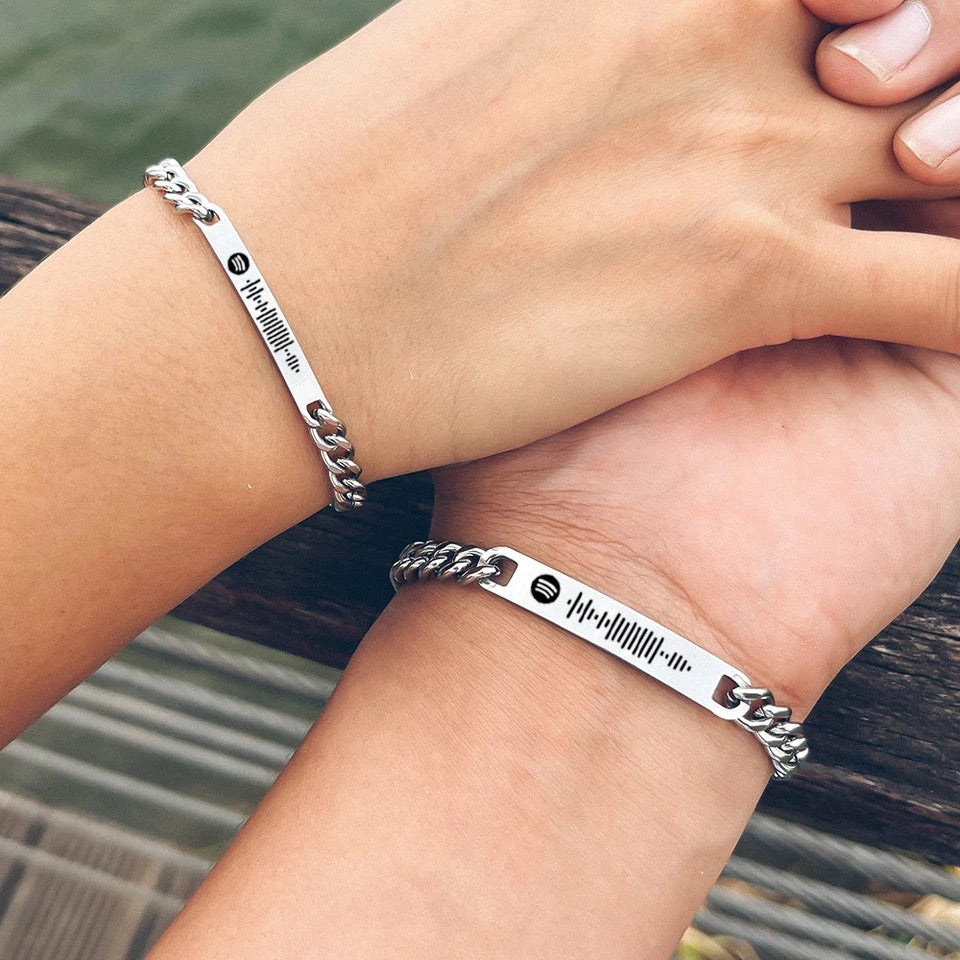 BRAZALETES ACERO INOXIDABLE PLACA PERSONALIZADAS MINIMALISTAS PAREJA