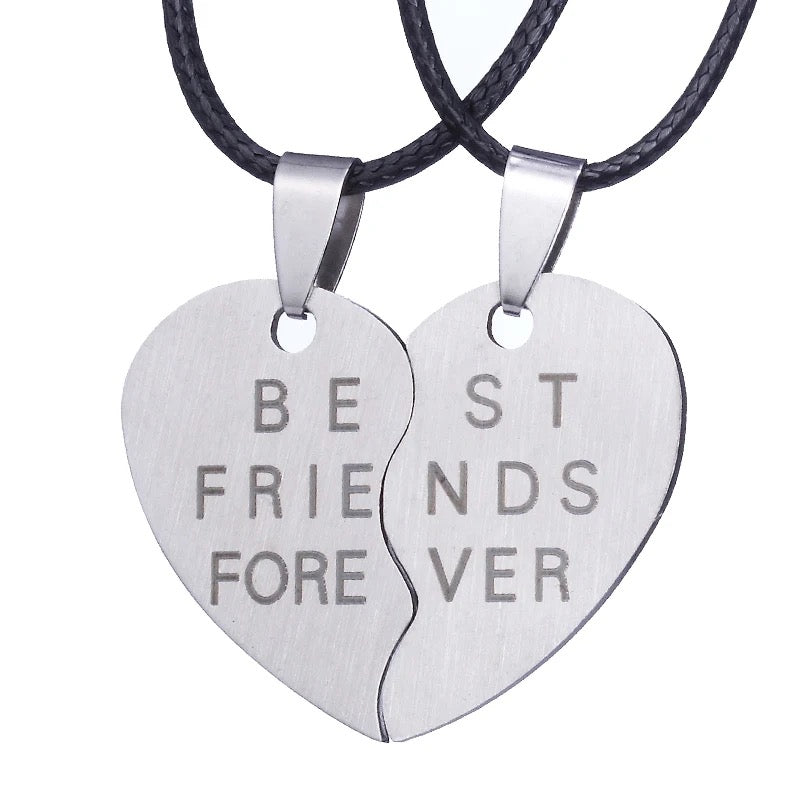 COLLARES MEJORES AMIGOS BEST FRIENDS BFF CORAZÓN PARTIDO ACERO