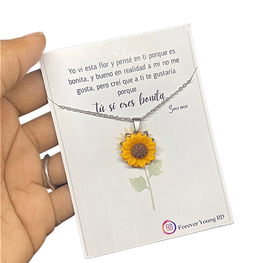 COLLAR FLOR GIRASOL CON EXHIBIDOR TU SI ERES BONITA