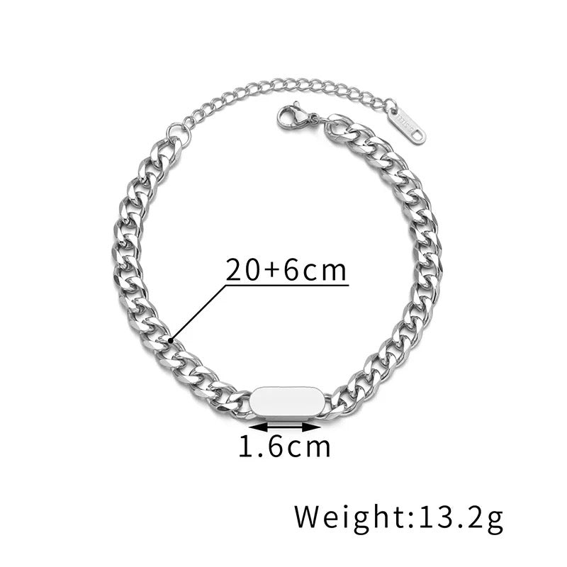 BRAZALETE ESTILO CUBANA ACERO INOXIDABLE PERSONALIZABLE PLATEADOS