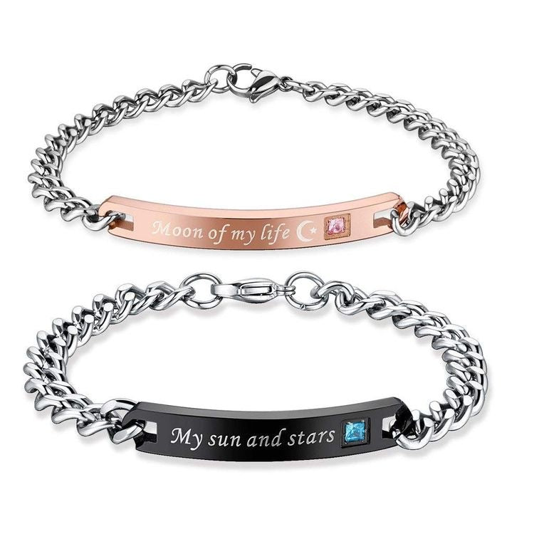 BRAZALETES EN PAREJA PERSONALIZABLE CIRCONIA CÚBICA