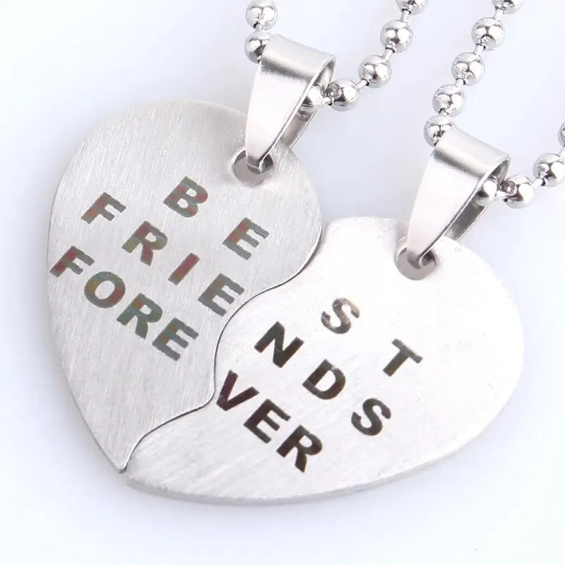 COLLARES MEJORES AMIGOS BEST FRIENDS BFF CORAZÓN PARTIDO ACERO