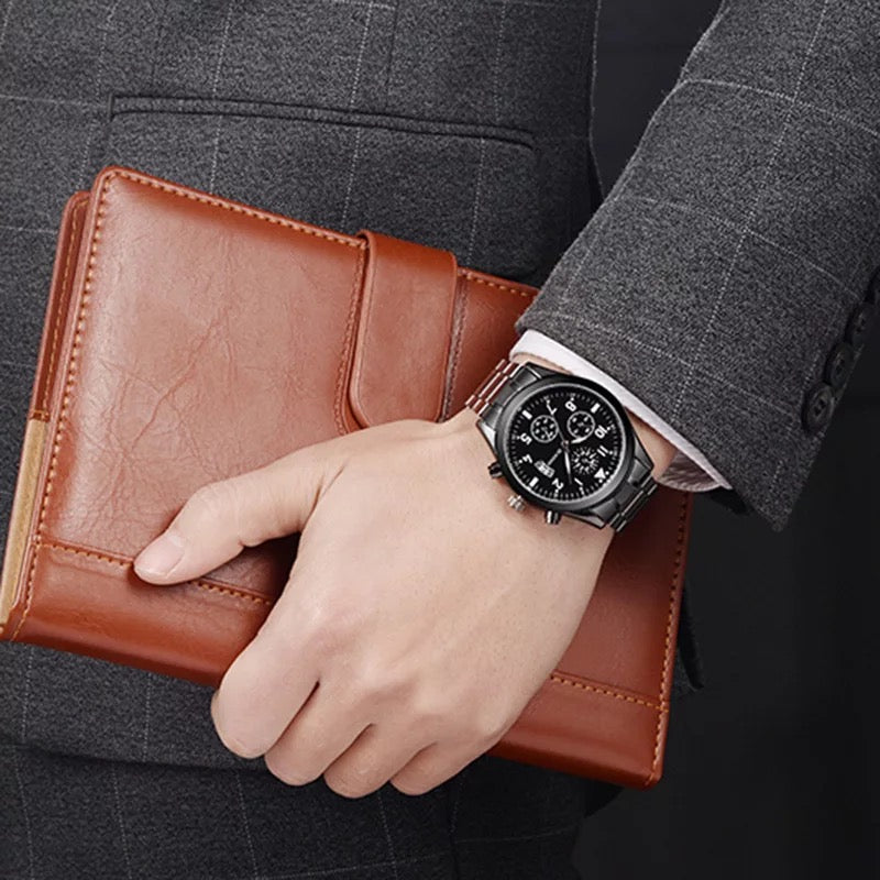 RELOJ ELEGANTE NEGRO MATTE DE CUARZO ACERO