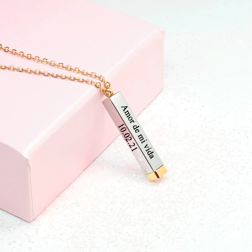 COLLAR MENSAJE OCULTO BARRA  3D PERSONALIZABLE MINIMALISTA 4 CARAS UNISEX