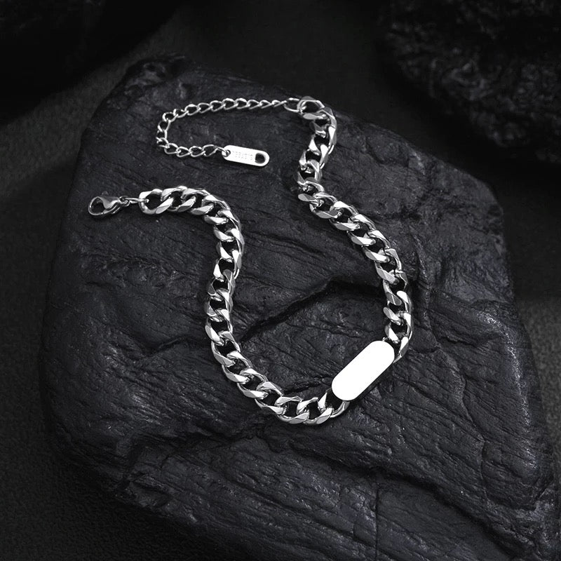 BRAZALETE ESTILO CUBANA ACERO INOXIDABLE PERSONALIZABLE PLATEADOS