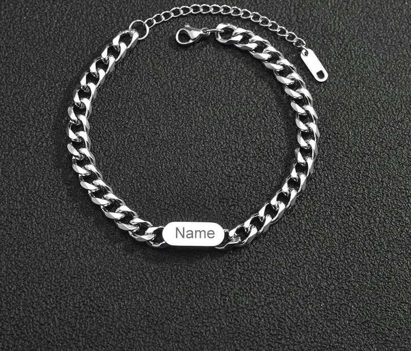 BRAZALETE ESTILO CUBANA ACERO INOXIDABLE PERSONALIZABLE PLATEADOS