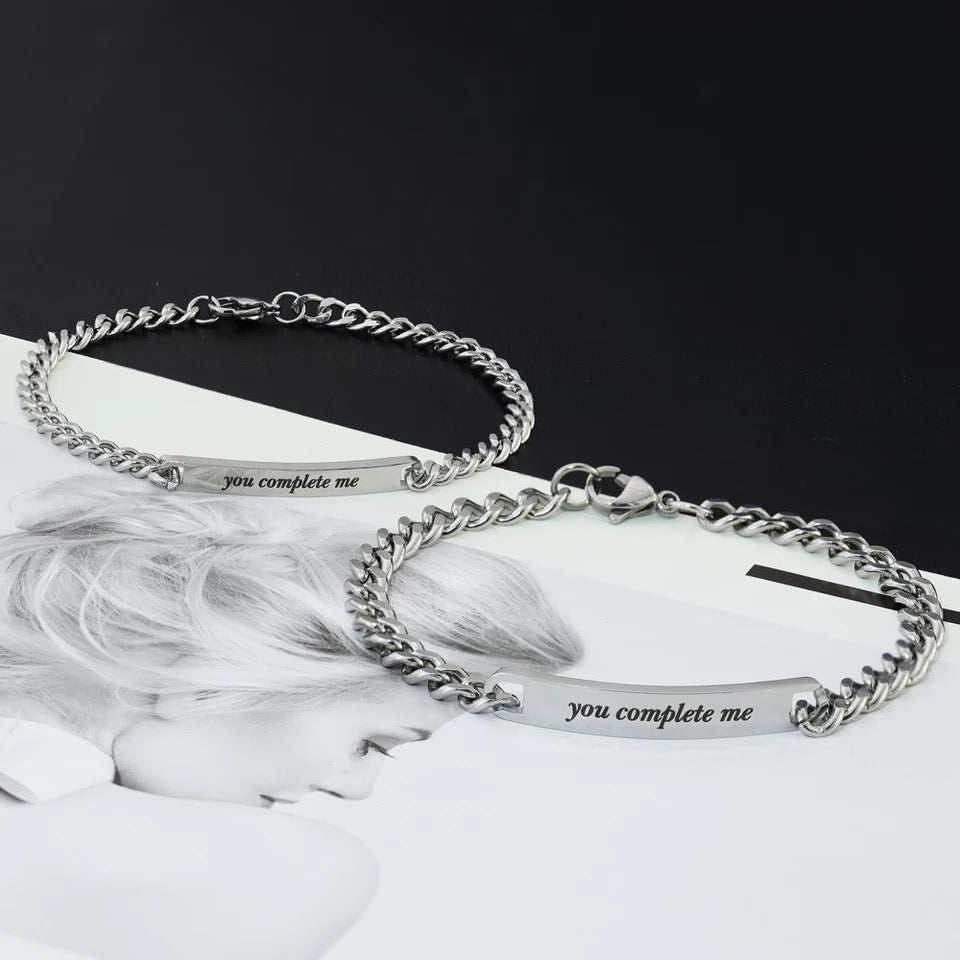 BRAZALETES ACERO INOXIDABLE PLACA PERSONALIZADAS MINIMALISTAS PAREJA