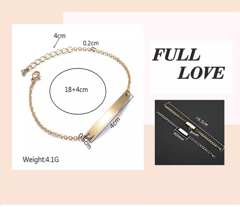BRAZALETE ACERO INOXIDABLE PLACA PERSONALIZABLE