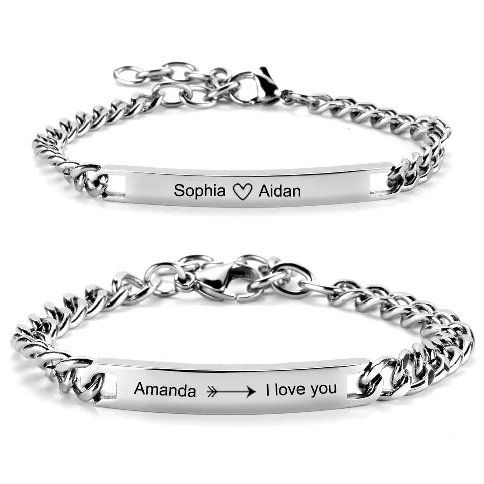 BRAZALETES ACERO INOXIDABLE PLACA PERSONALIZADAS MINIMALISTAS PAREJA