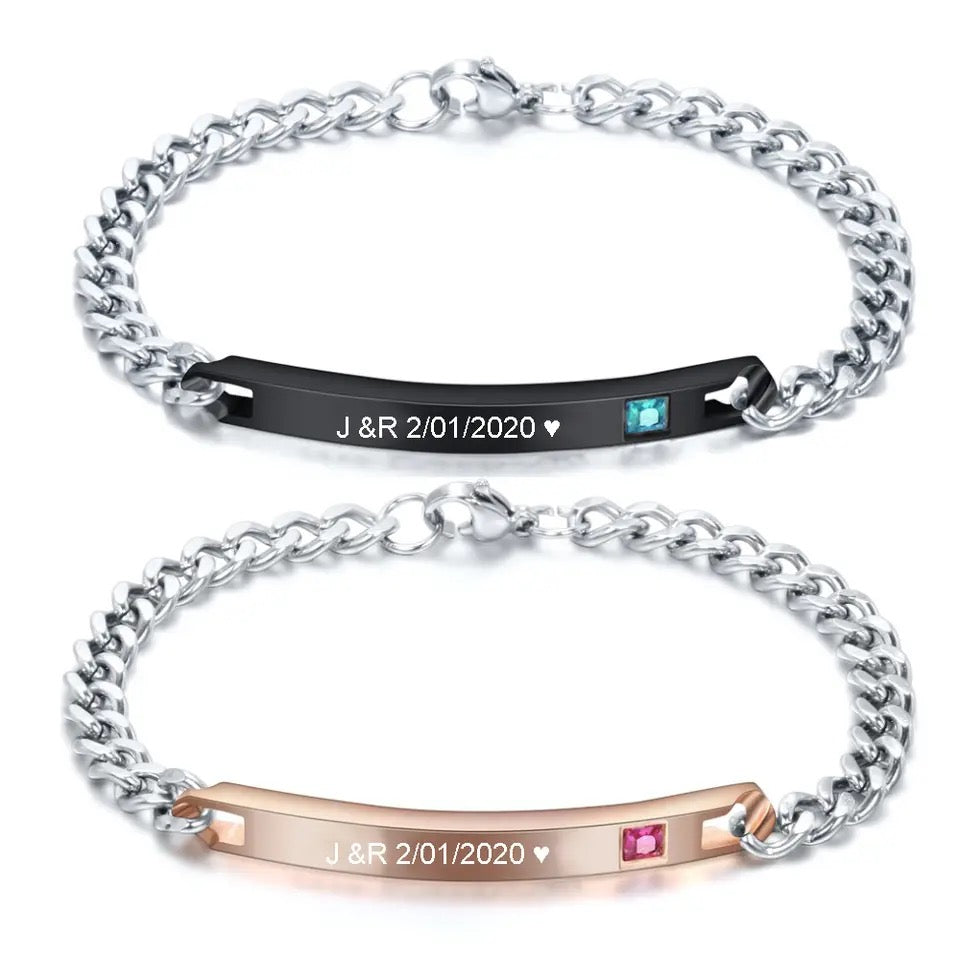 BRAZALETES EN PAREJA PERSONALIZABLE CIRCONIA CÚBICA