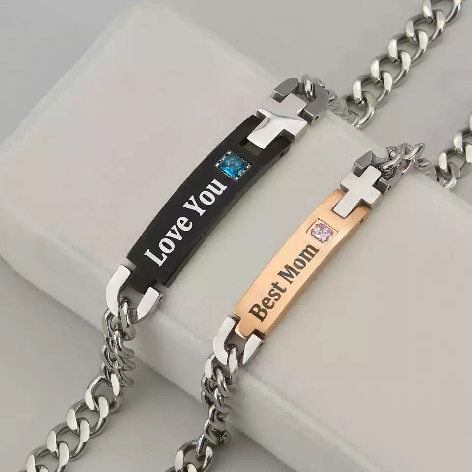 BRAZALETES EN PAREJA PERSONALIZABLE CIRCONIA CÚBICA