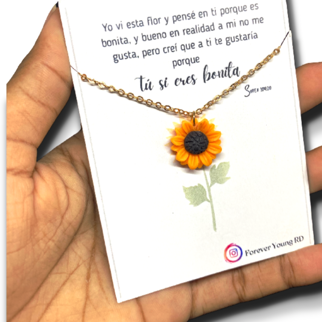 COLLAR FLOR GIRASOL CON EXHIBIDOR TU SI ERES BONITA