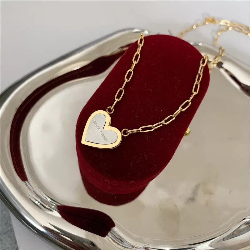 COLLAR FEMENINO CORAZÓN NEVER FORGET DOS TONOS