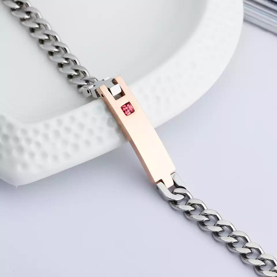 BRAZALETES EN PAREJA PERSONALIZABLE CIRCONIA CÚBICA