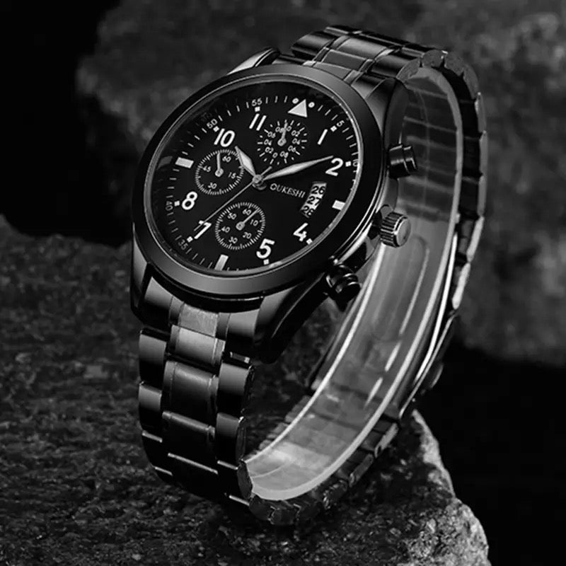 RELOJ ELEGANTE NEGRO MATTE DE CUARZO ACERO