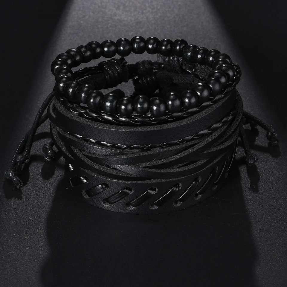 SET DE BRAZALETES EN CUERO