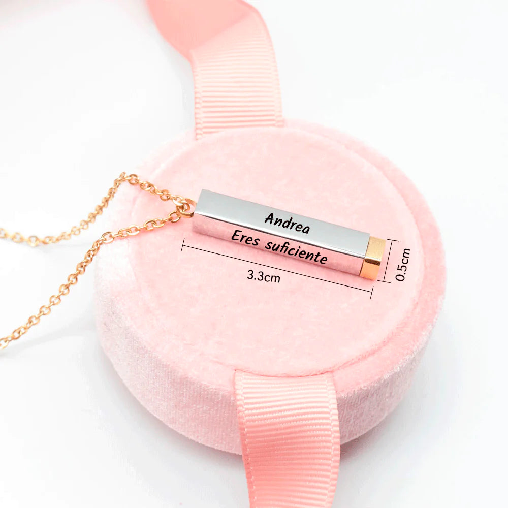 COLLAR MENSAJE OCULTO BARRA  3D PERSONALIZABLE MINIMALISTA 4 CARAS UNISEX
