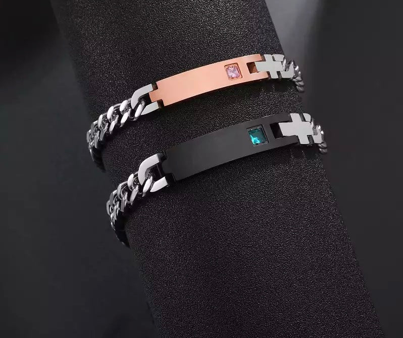 BRAZALETES EN PAREJA PERSONALIZABLE CIRCONIA CÚBICA