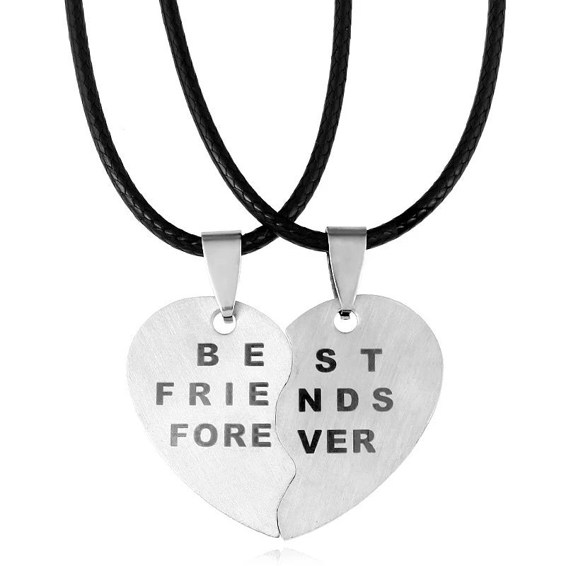 COLLARES MEJORES AMIGOS BEST FRIENDS BFF CORAZÓN PARTIDO ACERO