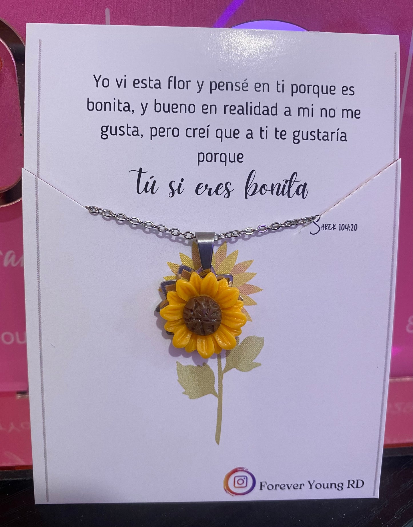 COLLAR FLOR GIRASOL CON EXHIBIDOR TU SI ERES BONITA