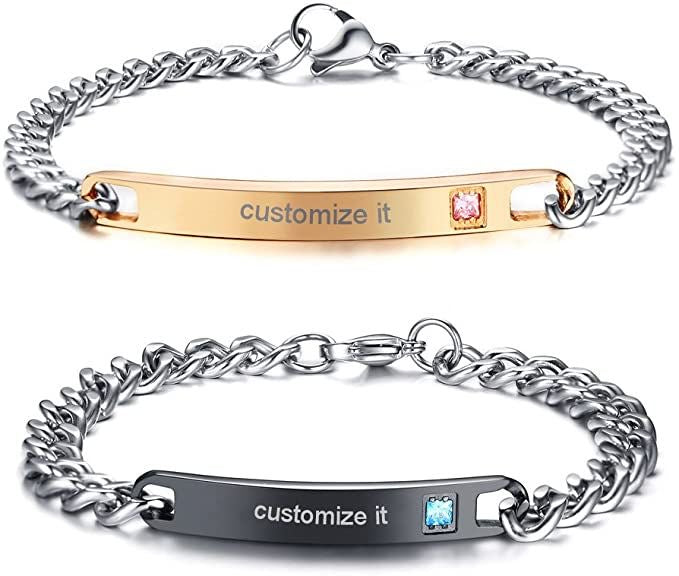 BRAZALETES EN PAREJA PERSONALIZABLE CIRCONIA CÚBICA