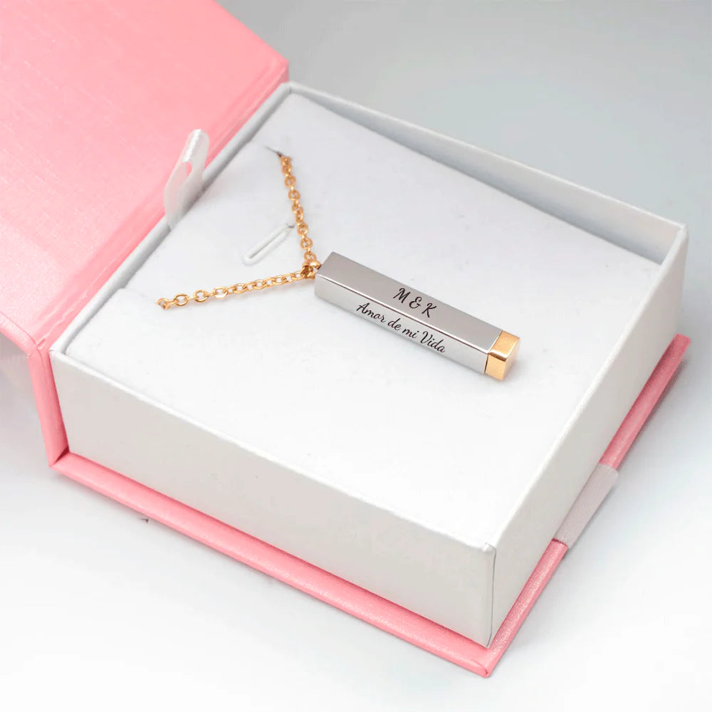COLLAR MENSAJE OCULTO BARRA  3D PERSONALIZABLE MINIMALISTA 4 CARAS UNISEX