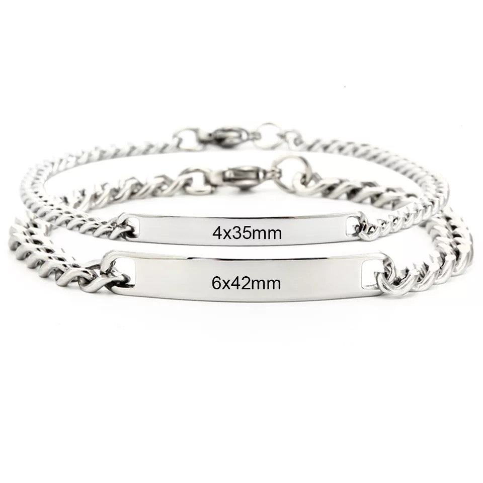 BRAZALETES ACERO INOXIDABLE PLACA PERSONALIZADAS MINIMALISTAS PAREJA