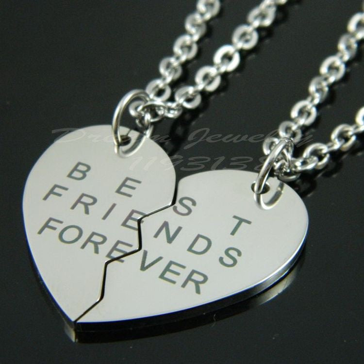 COLLARES MEJORES AMIGOS BEST FRIENDS BFF CORAZÓN PARTIDO ACERO