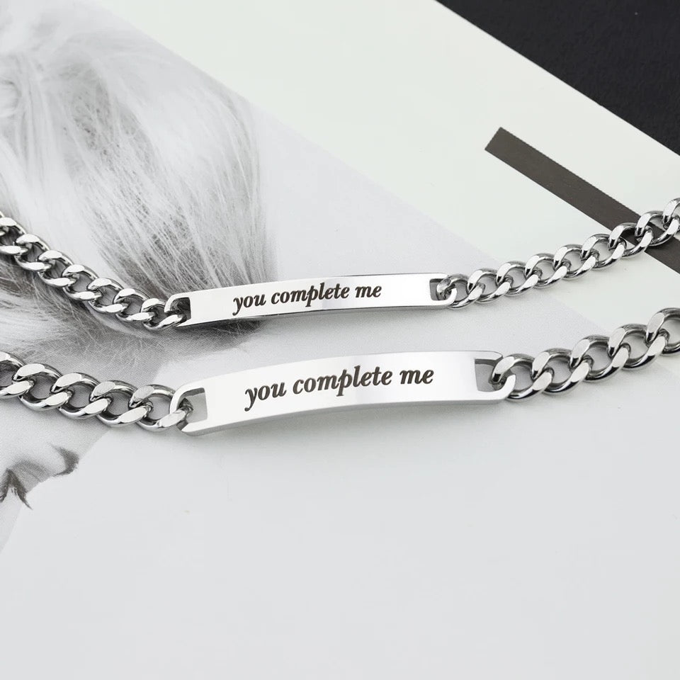 BRAZALETES ACERO INOXIDABLE PLACA PERSONALIZADAS MINIMALISTAS PAREJA