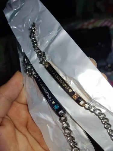 BRAZALETES EN PAREJA PERSONALIZABLE CIRCONIA CÚBICA