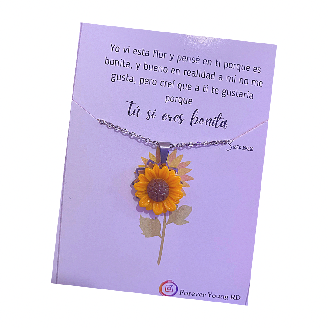 COLLAR FLOR GIRASOL CON EXHIBIDOR TU SI ERES BONITA