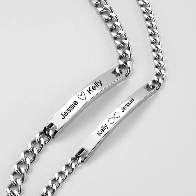 BRAZALETES ACERO INOXIDABLE PLACA PERSONALIZADAS MINIMALISTAS PAREJA