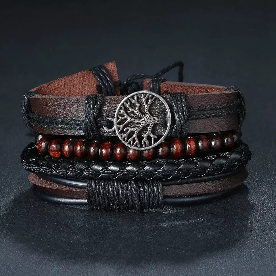 SET DE BRAZALETES EN CUERO