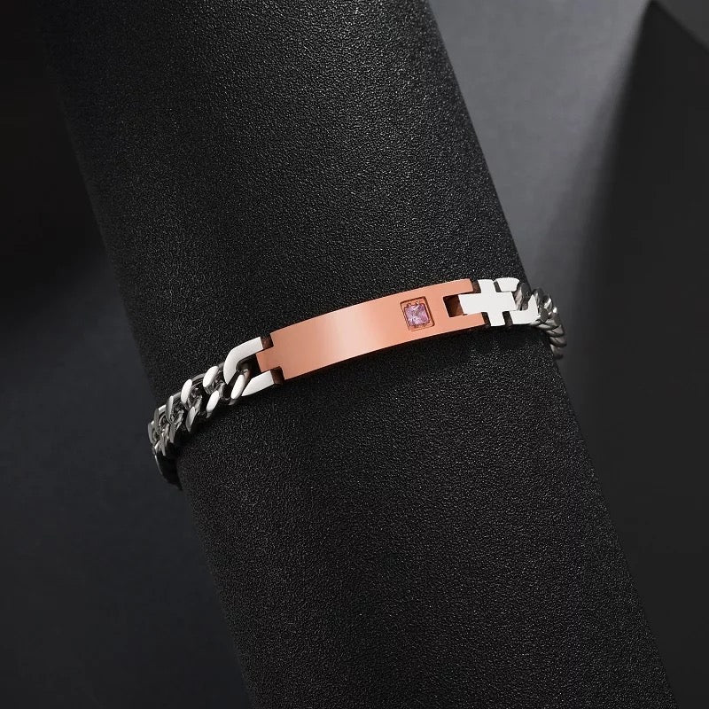 BRAZALETES EN PAREJA PERSONALIZABLE CIRCONIA CÚBICA