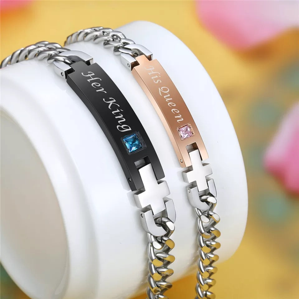 BRAZALETES PROMESA DE ZIRCONIA CUBICA SU REY & SU REINA