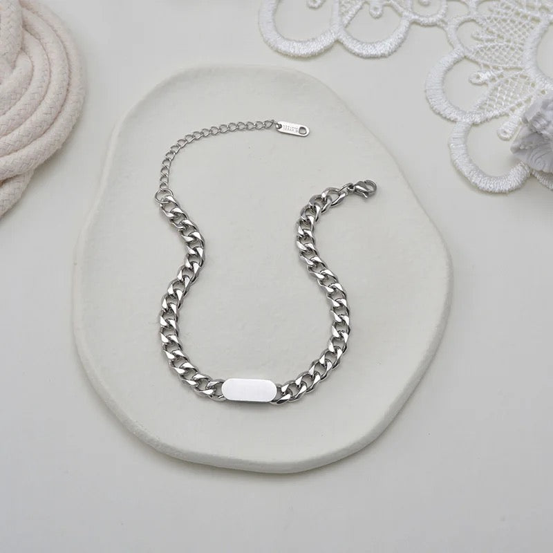 BRAZALETE ESTILO CUBANA ACERO INOXIDABLE PERSONALIZABLE PLATEADOS