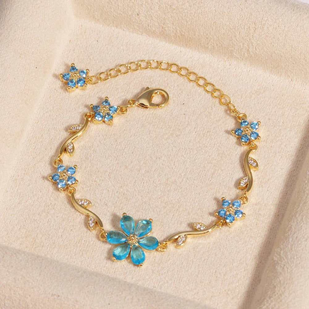 BRAZALETE  FLOR DE CEREZO  DELICADO CRISTALES DE ZIRCONIA ELEGANTE