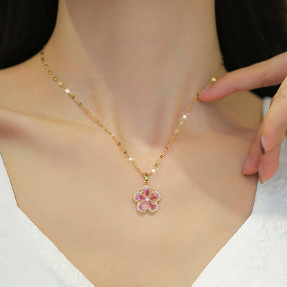 COMBO SET COLLAR FLOR EN CRISTALES FEMENINA  ELEGANTE