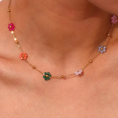 CADENA CHOCKER FLORES COLORIDAS RESINA