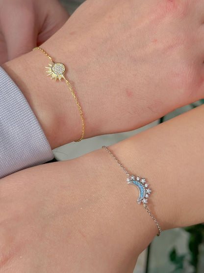 BRAZALETES  PROMESA DIJES SOL & LUNA CELESTIAL CRISTALES DE CIRCONITA