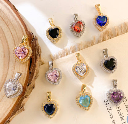 COLLAR CORAZÓN  DIJE CRISTAL CIRCONITA DE COLORES