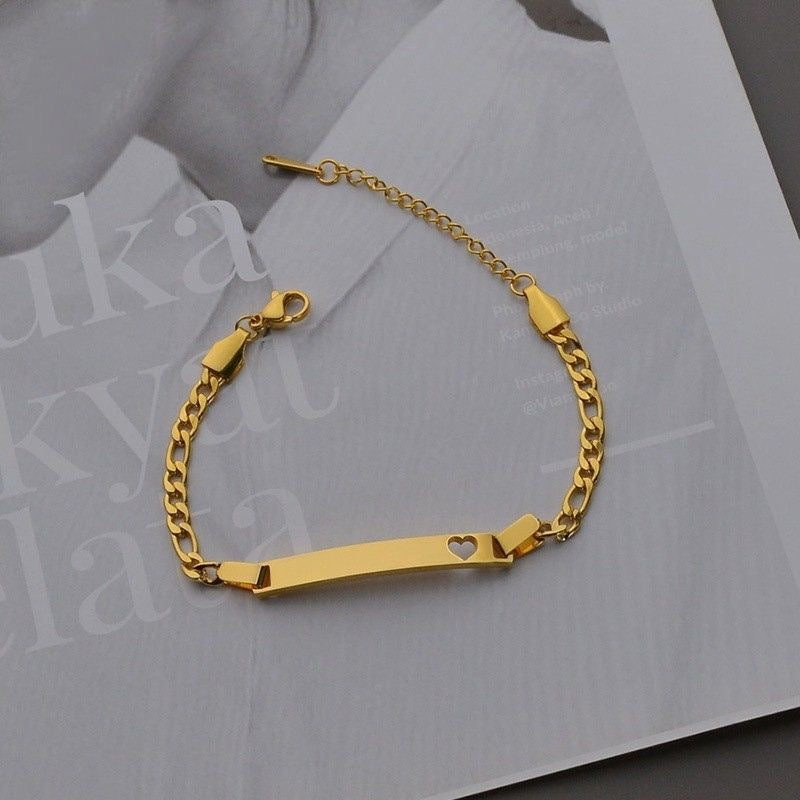 BRAZALETE PLACA MINIMALISTA PERSONALIZABLE CADENA CUBANA ABIERTA