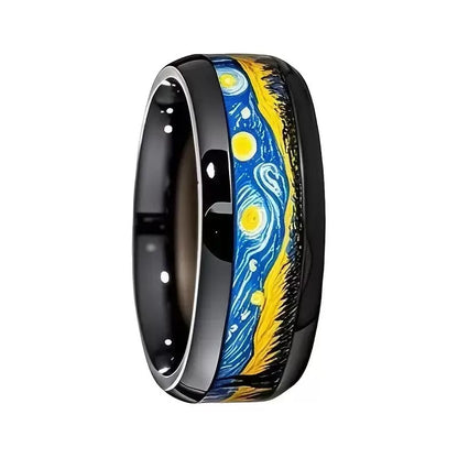 ANILLO LISO CON DISEÑO PRINTER EN ACERO INOXIDABLE