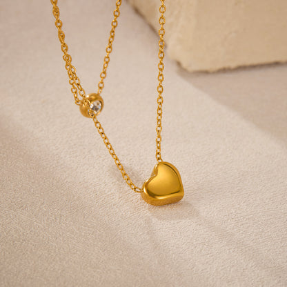COLLAR DOBLE CAPA CORAZON SOLIDO & CRISTAL MINIMALISTA