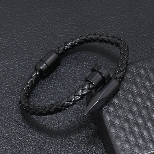 BRAZALETE BALA CUERO NEGRO MATTE