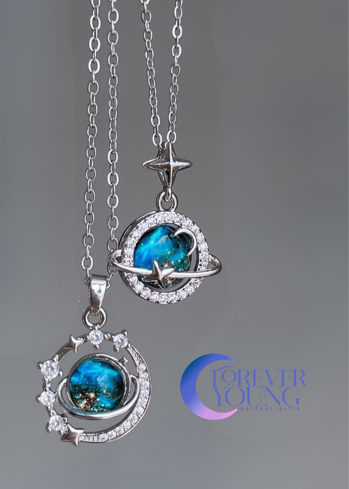 COLLAR SATURNO  ENCERRADO CIELO ESTRELLADO ELEGANTE CRISTALES DE CIRCONIA