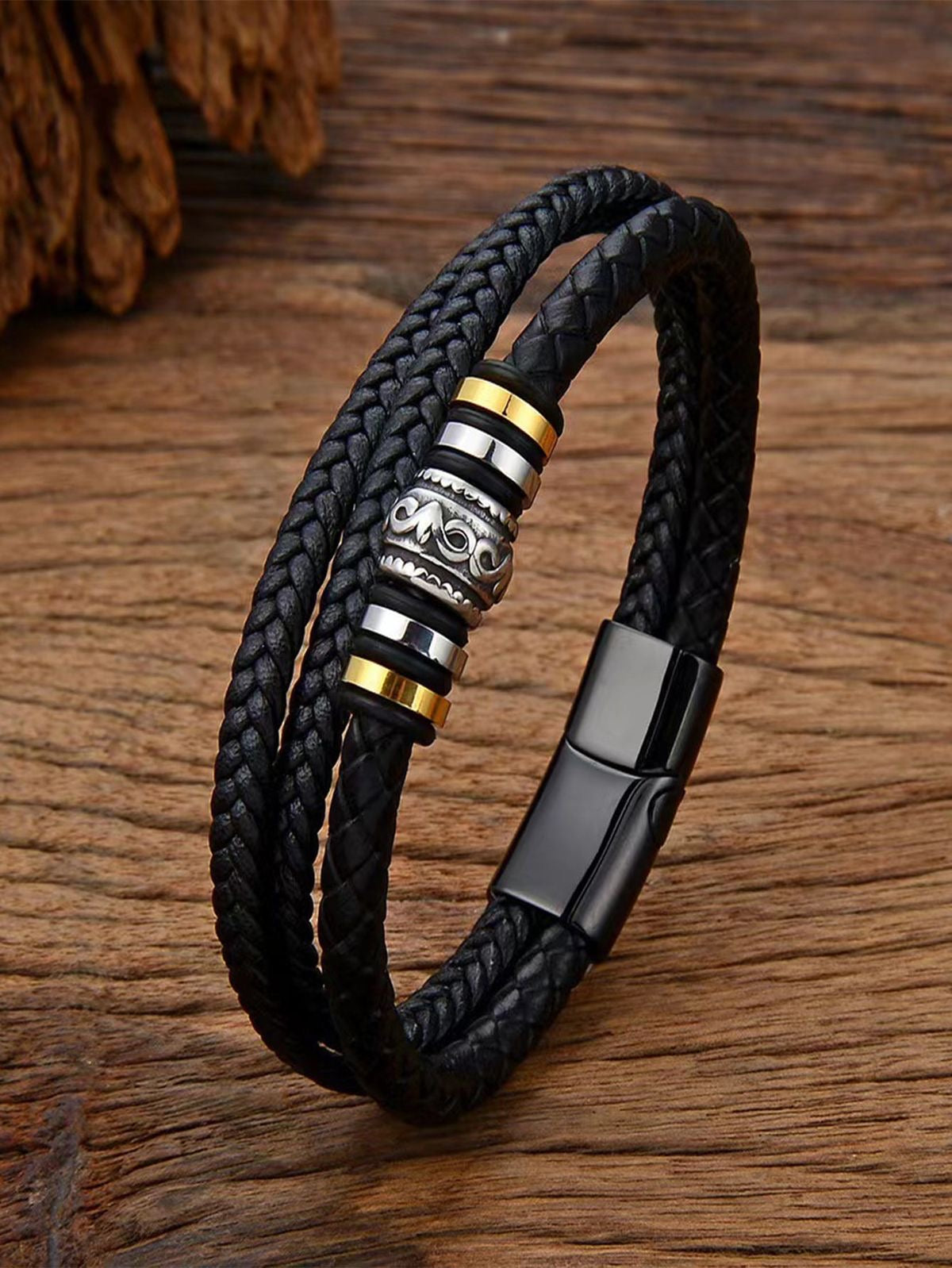 BRAZALETE MULTICAPA DE CUERO MATTE CIERRE MAGNÉTICO PERSONALIZABLE