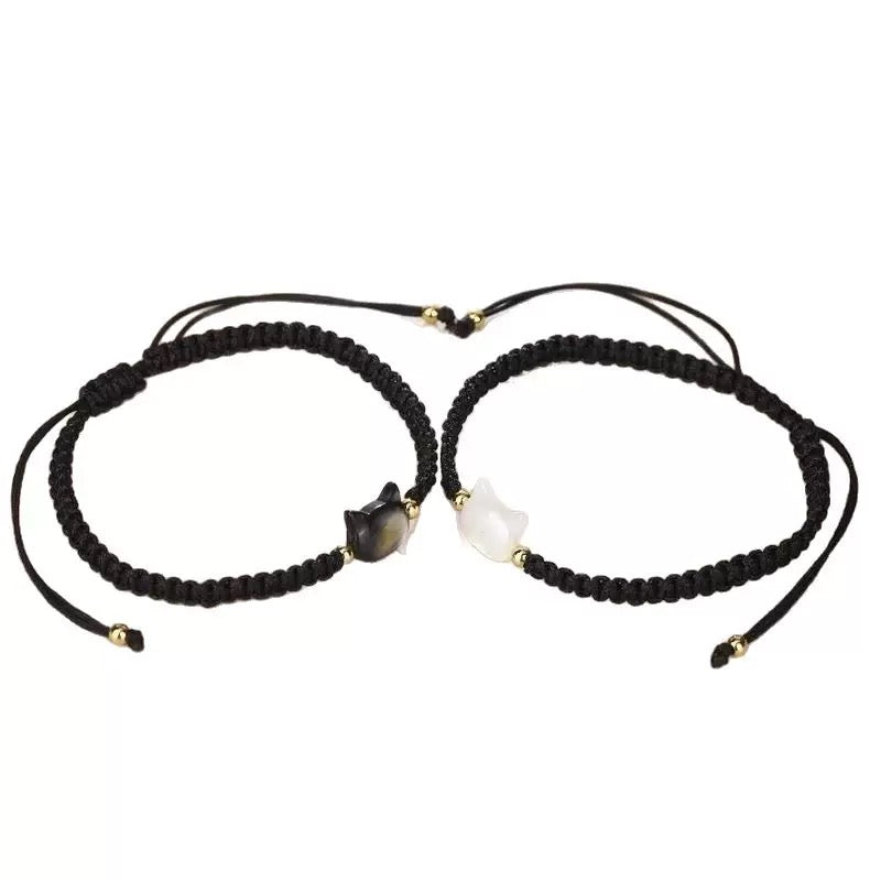 BRAZALETES GATOS MINIMALISTAS PIEDRA OBSIDIANA y  CERÁMICA