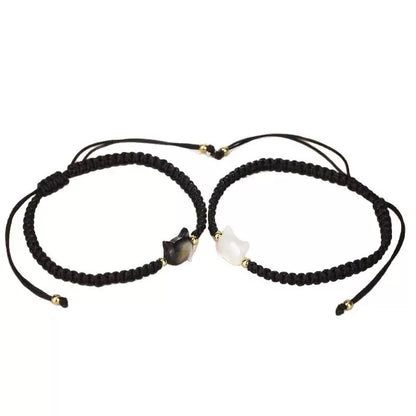 BRAZALETES GATOS MINIMALISTAS PIEDRA OBSIDIANA y  CERÁMICA