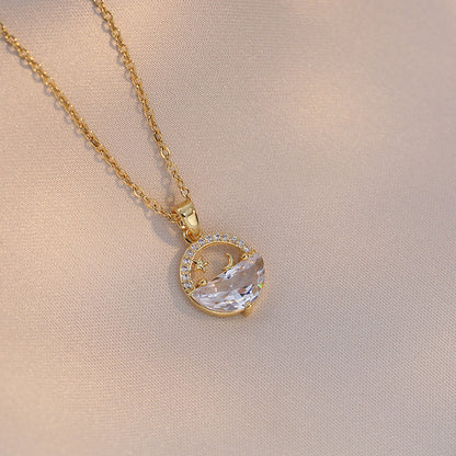 COLLAR LUNA Y ESTRELLAS  CON CRISTALES INCRISTADOS ELEGANTE CRISTAL DE CIRCONIA